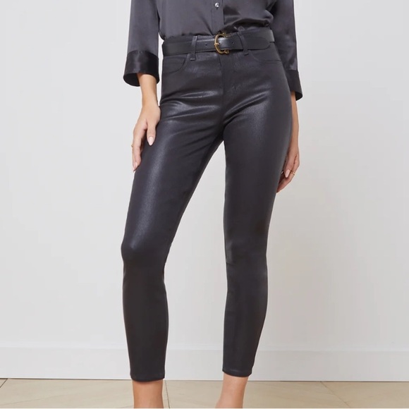 L’AGENCE Margot Coated Womens 29 Cropped Skinny High Rise Black Stretch Pants - Picture 1 of 16